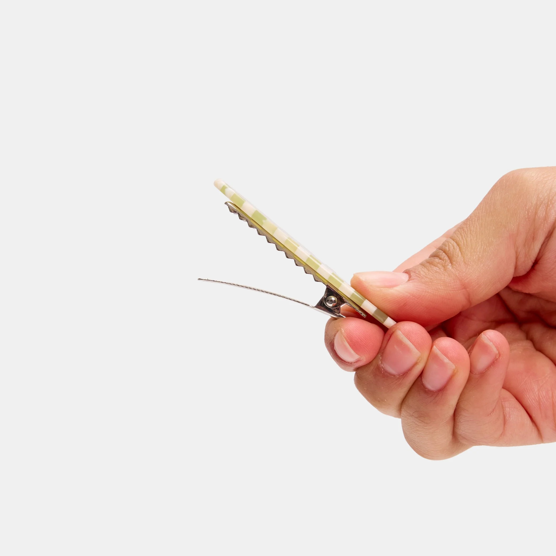 Allie Clips in Oval Olive Check - Image 3