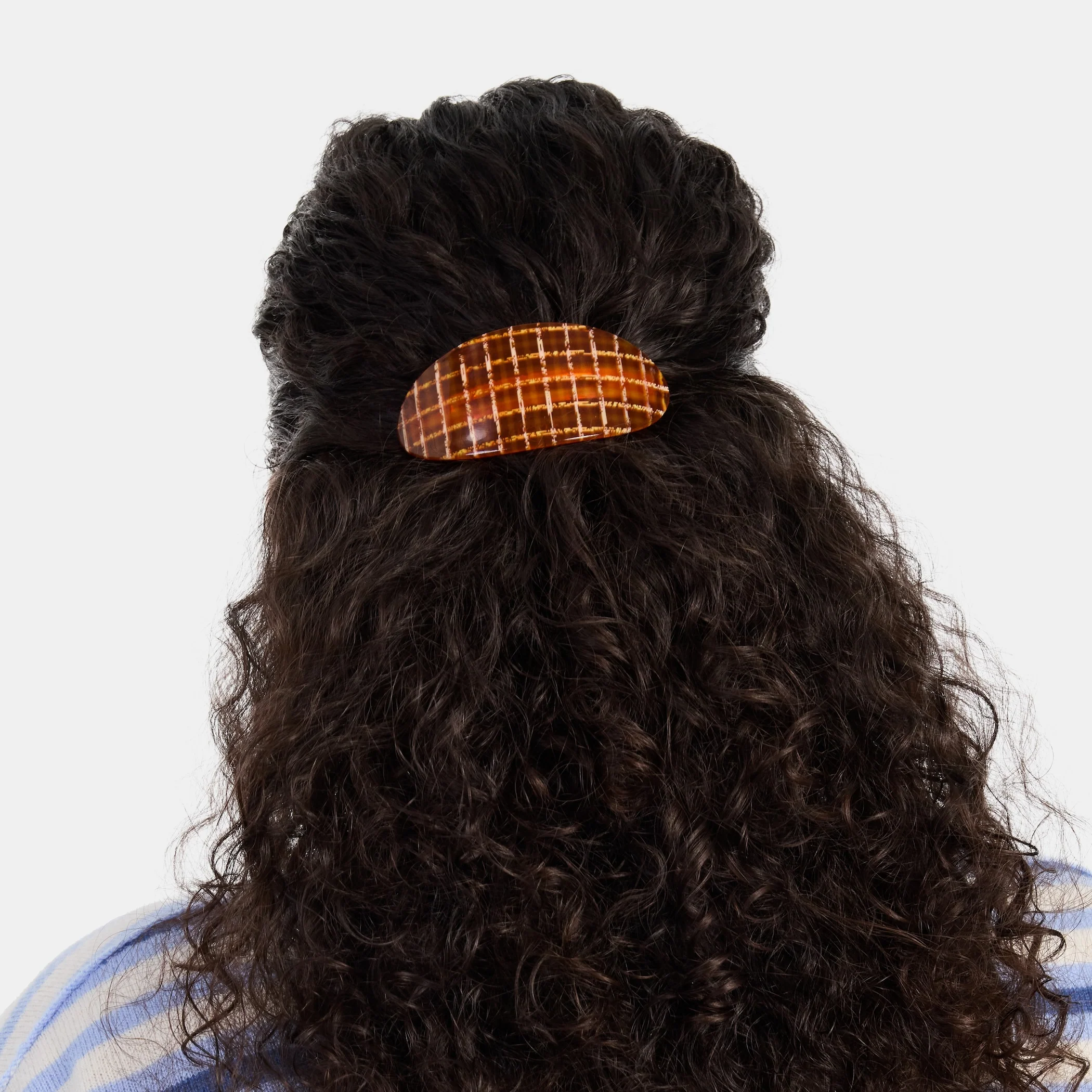 Oval Barrette in Caramel Plaid - Image 3