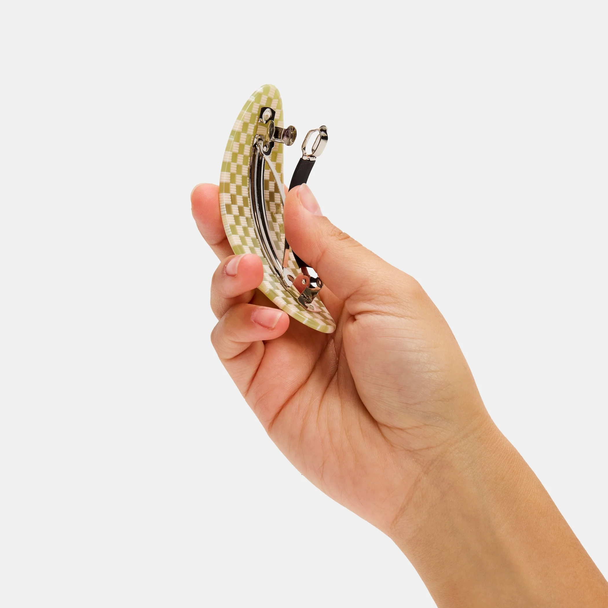 Oval Barrette in Olive Check - Image 3