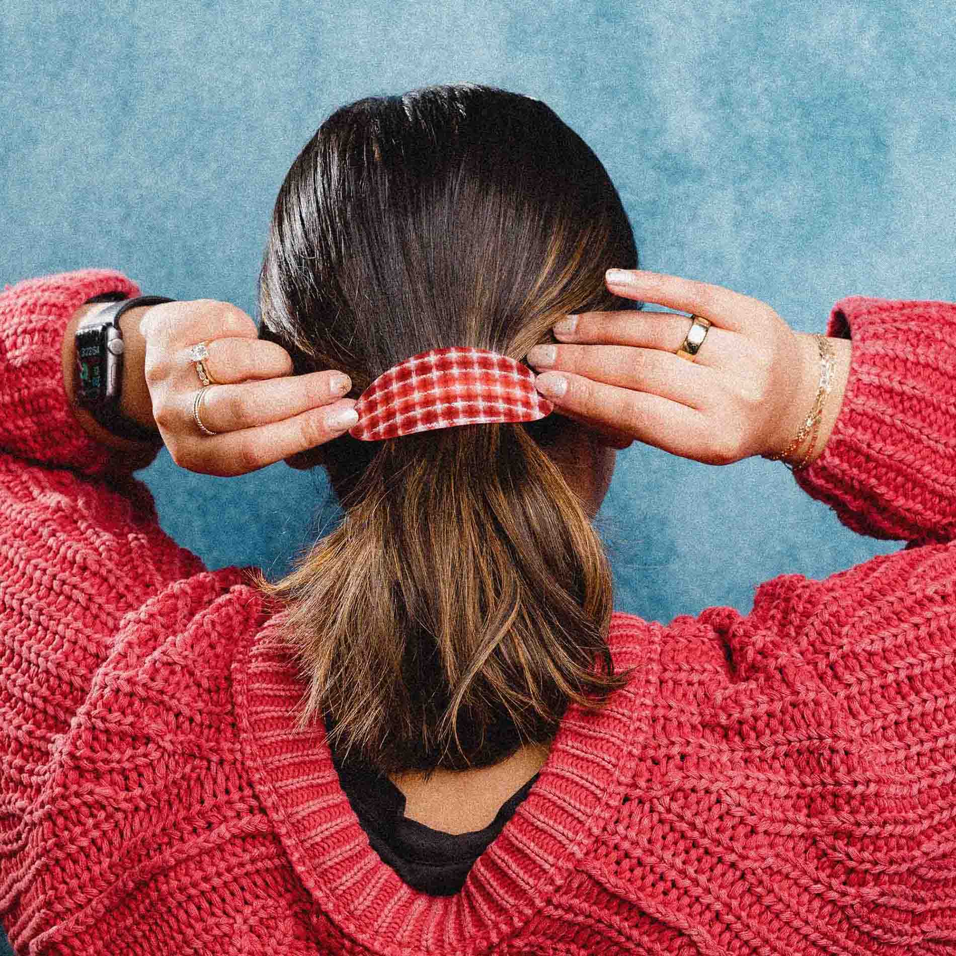 Oval Barrette in Red Plaid - Image 3