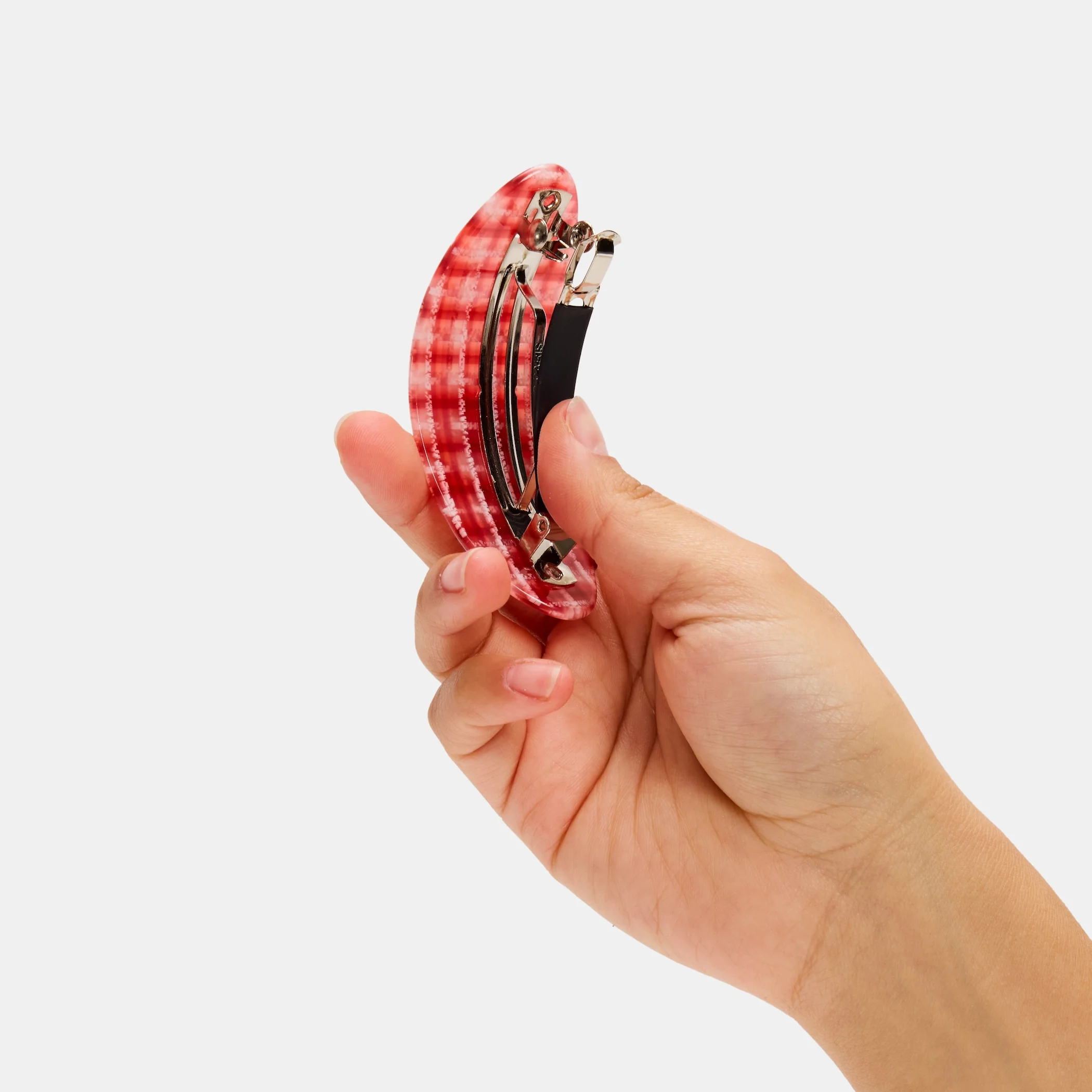 Oval Barrette in Red Plaid - Image 4